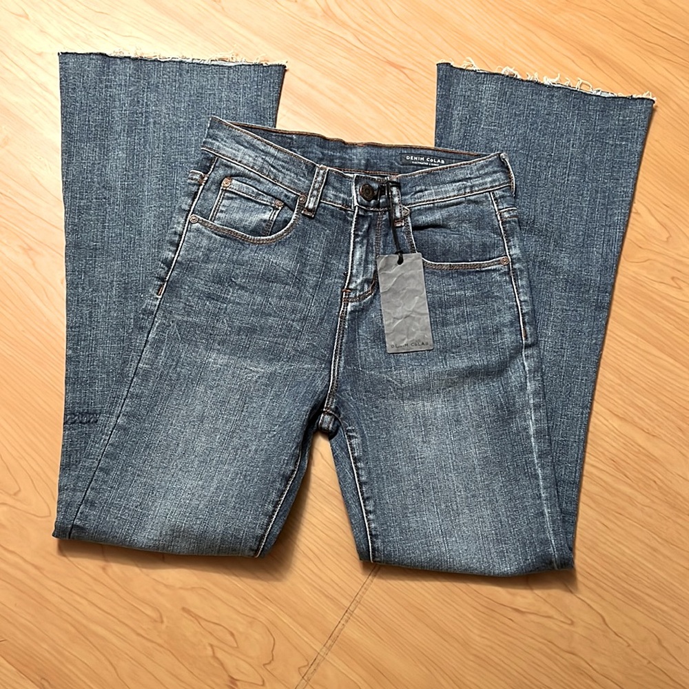 NWT • DENIM CoLAB Saltwater+Song Horseshoe Crop in Blue Breeze • Women’s US 25 👖